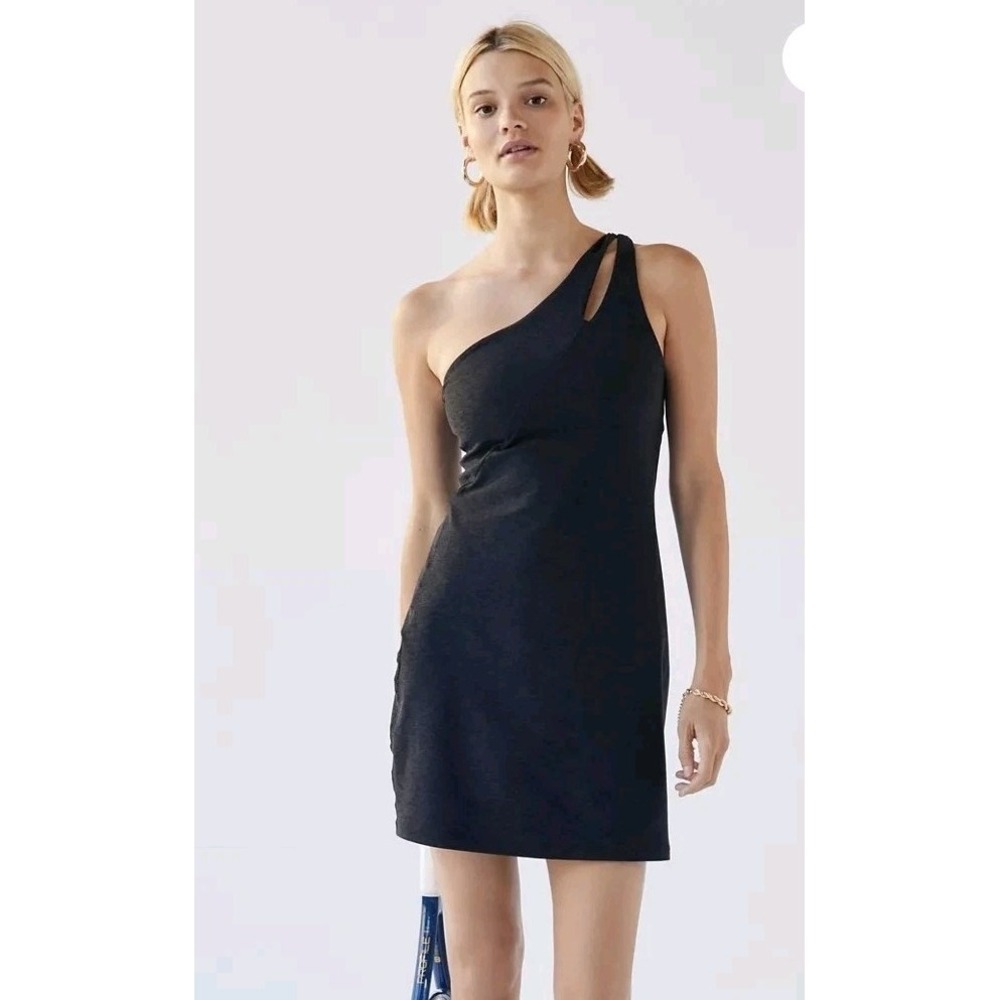 Beyond Yoga Lost Your Mind Spacedye Mini Dress XL Dark Heather Gray One Shoulder - Picture 1 of 9